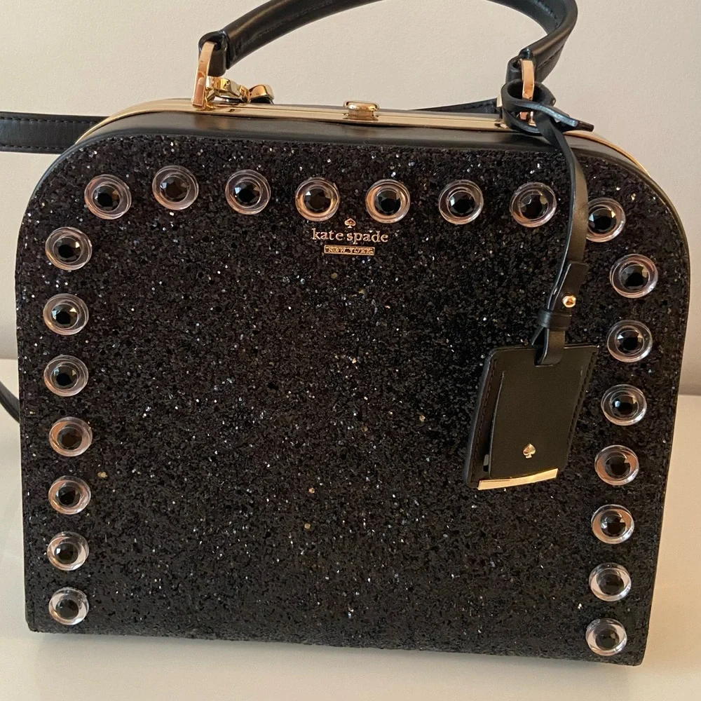Kate Spade Skyline Way Large Violina Glitter Black Leather PXRU7398